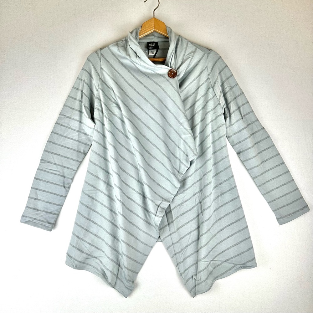 Bobeau One Button Fleece Stripe Cardigan NWT Asymetrical‎ Comfy